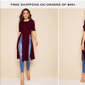 NWOT burgundy tunic top with slits